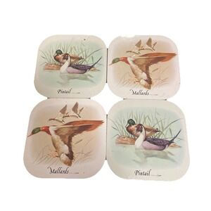 Vintage Avon Coasters Mallard Duck Pintail Duck Set Of 4 6.5" Square Cottagecore